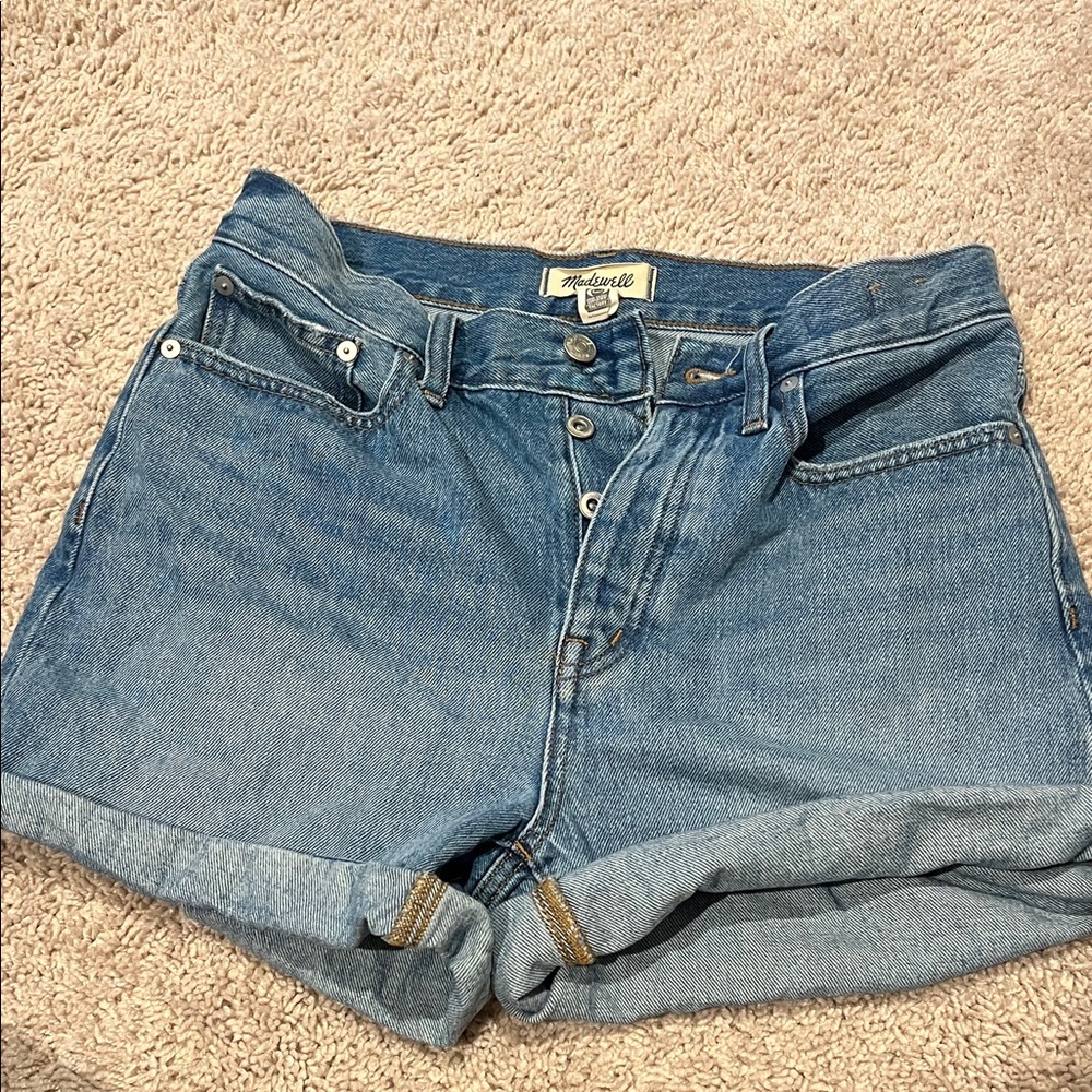Madewell Light Blue Button-Front Rolled Denim Shorts